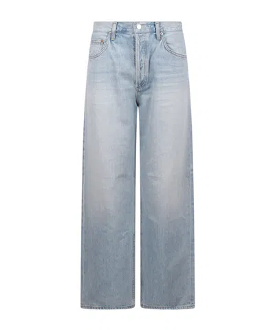 Agolde High Waist Frayed Hem Jeans In Blue