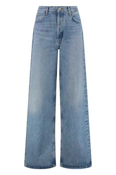 Agolde Low Slung Puddle Straight Leg Jeans In Blue