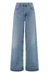 Agolde Light Blue Wide Jeans In Cotton Blend Denim Woman In Blue