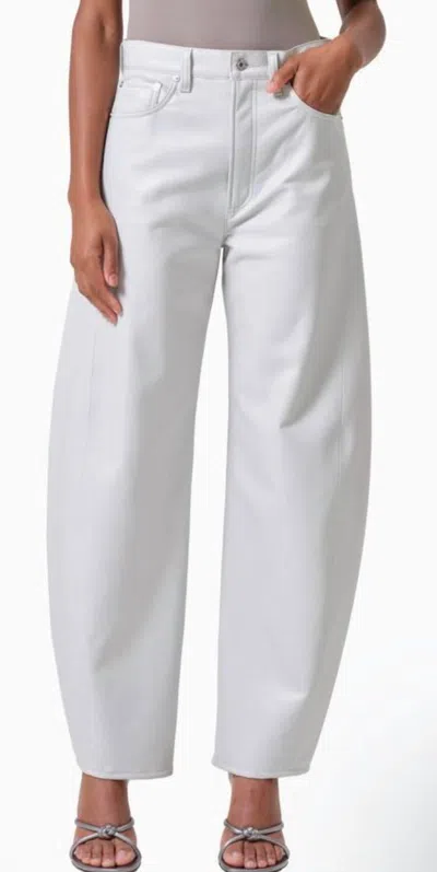 Agolde Luna High Waist Barrel Leg Leather Blend Pants In Wisp In White