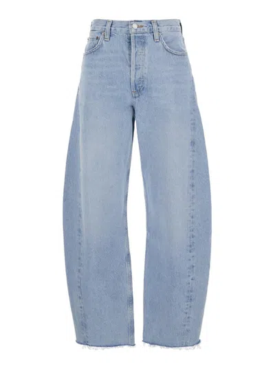 Agolde Luna Light Blue Jeans With Logo Patch On The Rear And Fringed Hem In Denim Woman
