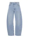 Agolde 'luna' Light Blue Jeans With Logo Patch On The Rear And Fringed Hem In Denim Woman