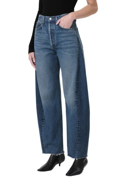 Agolde Luna Piece High Waist Raw Hem Barrel Jeans In Split