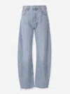 Agolde Luna Light Blue Jeans With Logo Patch On The Rear And Fringed Hem In Denim Woman In Blue