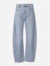 Agolde Luna Light Blue Jeans With Logo Patch On The Rear And Fringed Hem In Denim Woman In Blue
