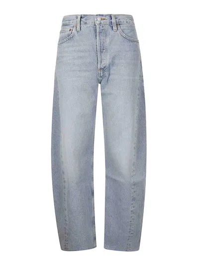 Agolde High Waist Frayed Hem Jeans In Blue