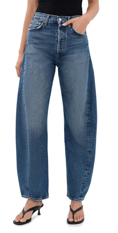 Agolde Luna Pieced High-rise Barrel-leg Jeans In Blue