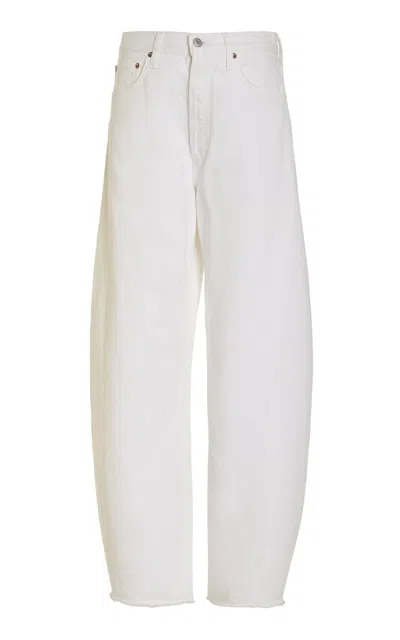 Agolde Luna Frayed High-rise Wide-leg Organic Jeans In White
