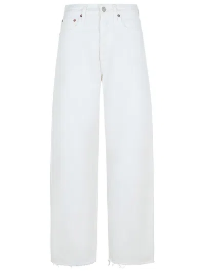AGOLDE 'LUNA' WHITE JEANS WITH LOGO PATCH ON THE REAR AND FRINGED HEM IN DENIM WOMAN