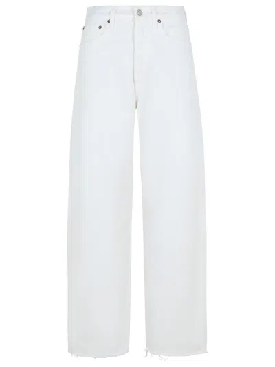 Agolde 'luna' White Jeans With Logo Patch On The Rear And Fringed Hem In Denim Woman