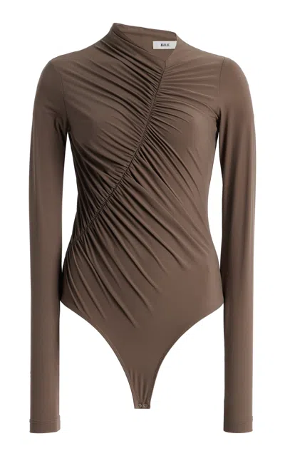 Agolde Lupin Ruched Jersey Bodysuit In Brown
