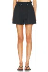 Agolde Lydia Toggle Waist Cotton Blend Shorts In Black