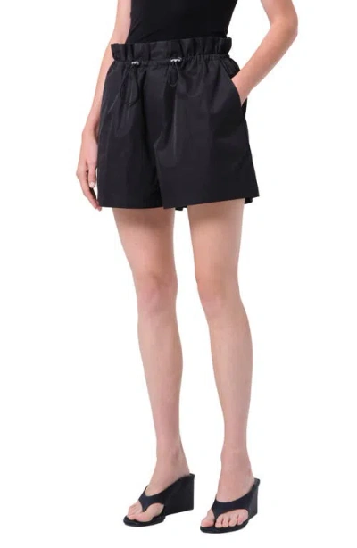 Agolde Lydia Toggle Waist Cotton Blend Shorts In Black