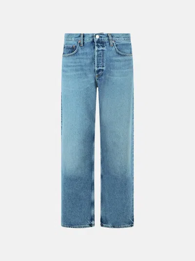 Agolde 'magnus Mid Rise Bow Legs' 'friction' Cotton Jeans In Blue