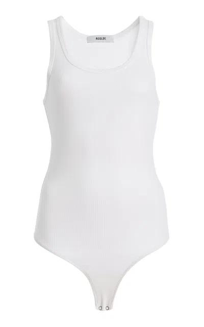 Agolde Maria Ribbed Tank Bodysuit In Burgundy