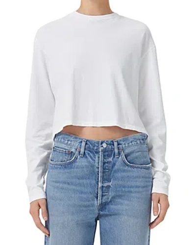 Agolde Mason Cropped Long Sleeve Tee In White