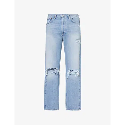 Agolde 90s Distressed Straight-leg Mid-rise Organic-denim Jeans In Threadbare (pale Ind)
