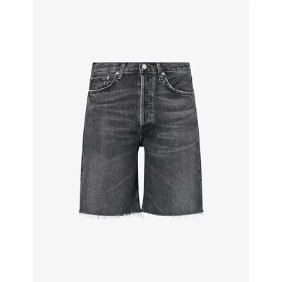 Agolde Mens Clip (dk Wsh Blk) Anson Frayed-hem Denim Shorts In Black