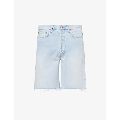 Agolde Mens Ruse (pale Ind) Anson Frayed-hem Denim Shorts In Blue
