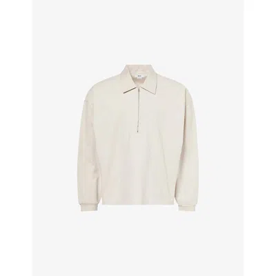 Agolde Mens Sand (lt Beige) Darius Funnel-neck Cotton Polo Sweatshirt In White