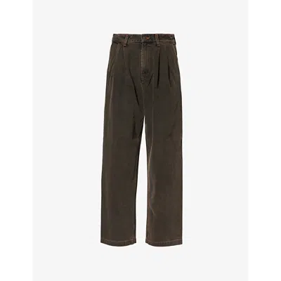 Agolde Mens  Slater Pleats Straight-leg Relaxed-fit Denim Jeans In Umber(brown Dyed)