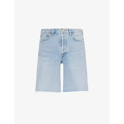 Agolde Mens  Anson Mid-rise Denim Shorts In Force (vint Marbled Ind)