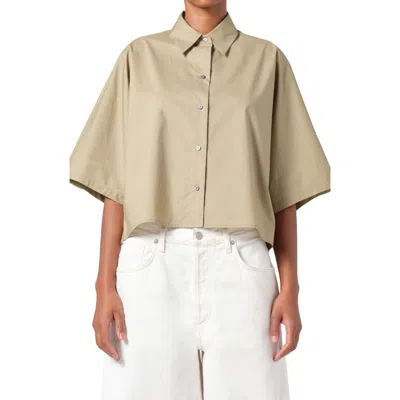 Agolde Merrin Short Sleeve Cotton Poplin Button-up Shirt In Cocoon