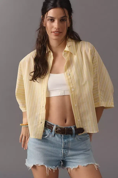 Agolde Merrin Short-sleeve Crop Buttondown Shirt In Yellow
