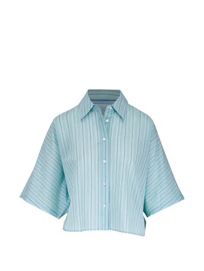 Agolde Merrin Striped Cropped Shirt In Blue