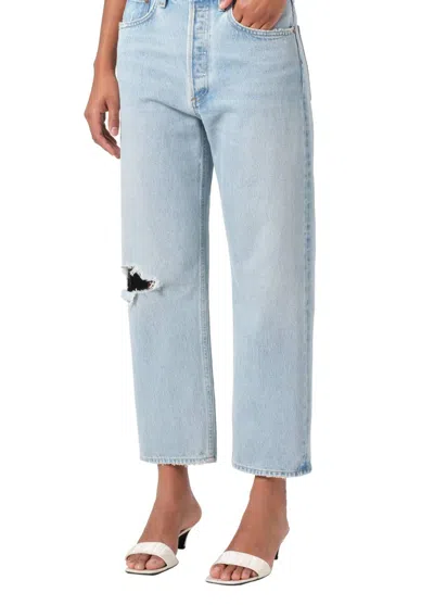 Agolde Mid Rise Crop Relaxed Straight Leg Jeans In Segment In Blue