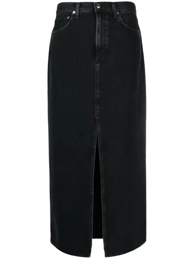 Agolde Mid-rise Denim Skirt In Black