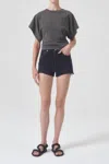 Agolde Mila Cotton Jean Short In Slow Burn In Black