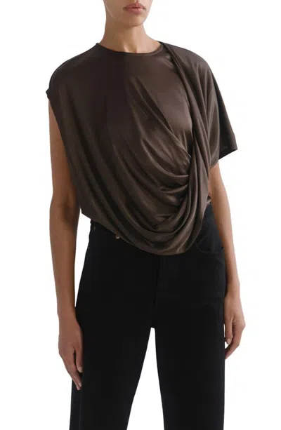 Agolde Milena Twisted Drape Tee In Brown