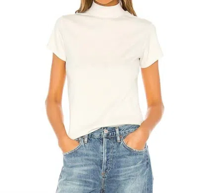 Agolde Mock Neck Short Sleeve Ribbed Cotton Knit Top In Off White