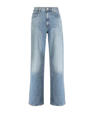 Agolde Ren Raw Hem High Waist Ankle Wide Leg Jeans In Chord In Blue