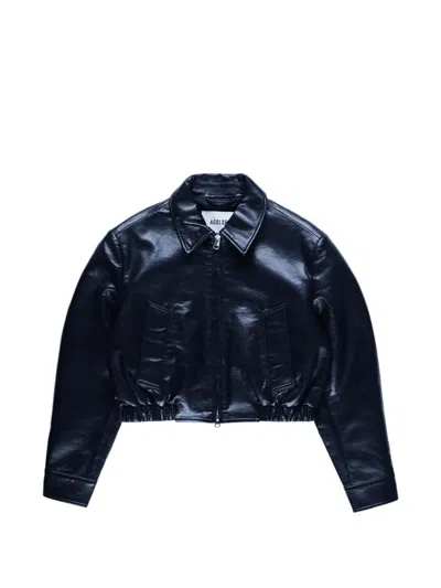 Agolde Nahla Cropped Leather Jacket In Navy In Blue
