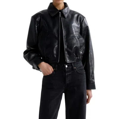 Agolde Nahla Cropped Recycled Leather Blend Jacket In Detox Black