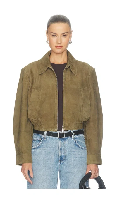 Agolde Nahla Cropped Suede Jacket In Brown
