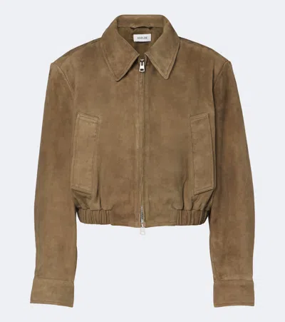 Agolde Nahla Cropped Suede Jacket In Brown