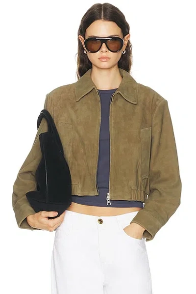 Agolde Nahla Cropped Suede Jacket In Canopy
