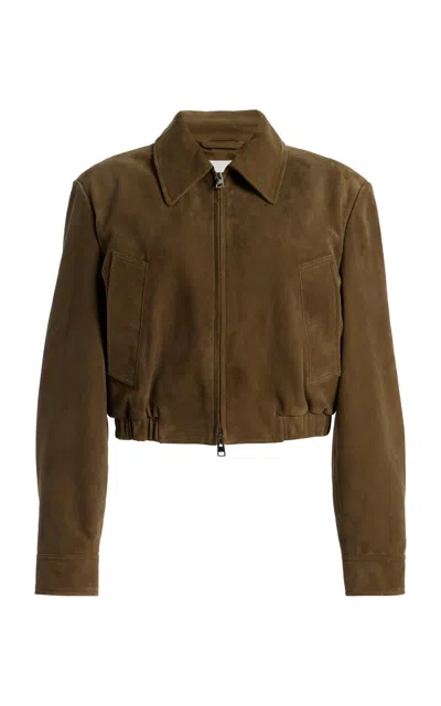Agolde Nahla Cropped Suede Jacket In Green