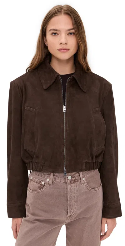 Agolde Nahla Cropped Suede Jacket Root In Brown
