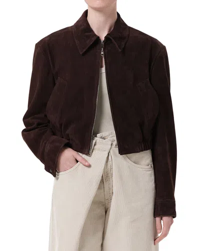 Agolde Nahla Suede Cropped Jacket In Brown