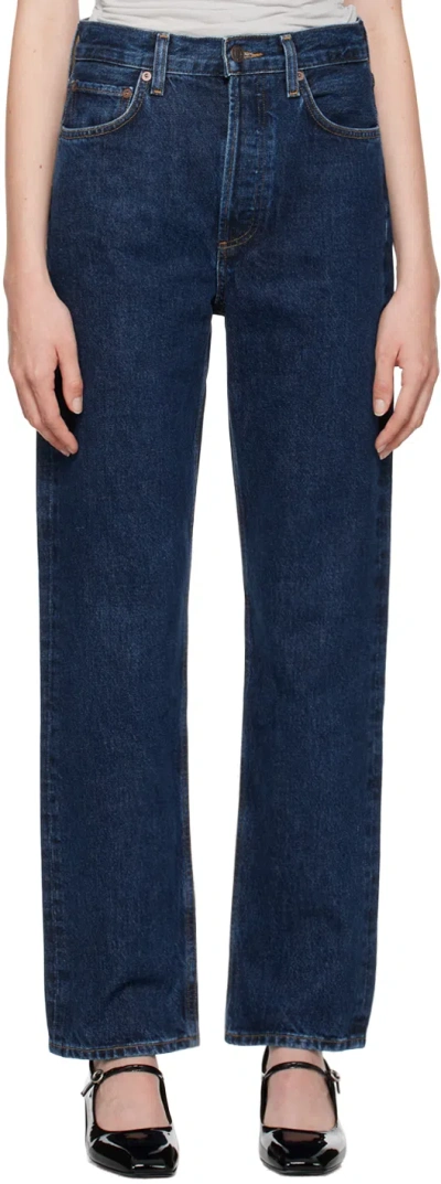 Agolde Navy 90's Pinch Waist High Rise Straight Jeans In Pendulum