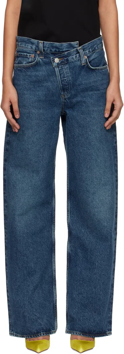 Agolde Navy Arc Criss Cross Jeans In Blue