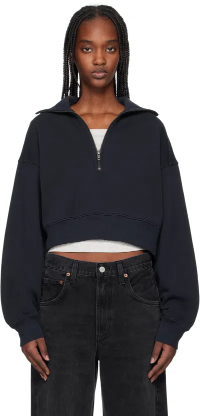 Agolde Navy Bethan Quarter Zip Sweatshirt In Mirage