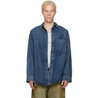 Agolde Navy Boyle Denim Shirt In Rover (dk Crinkle Ti