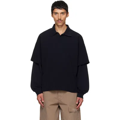 Agolde Navy Curren Double Sleeve Polo In Black
