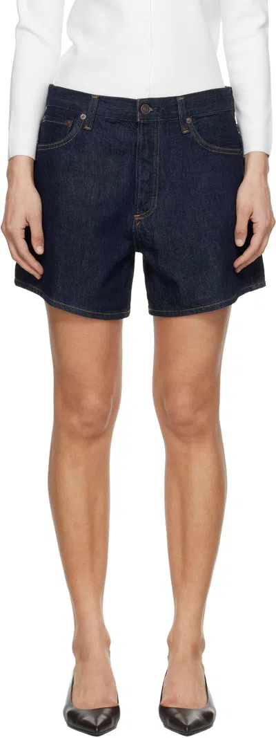Agolde Navy Leith Denim Shorts In Blue