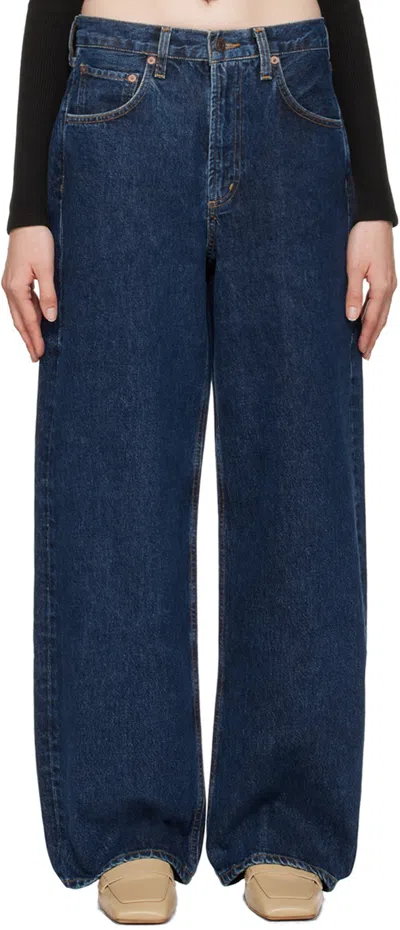 Agolde Low Curve Cropped Mid-rise Barrel-leg Jeans In Blue